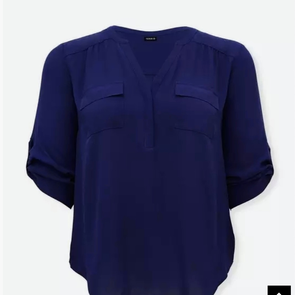 Torrid Deep Navy Split-Neck Roll Sleeve Blouse - image 1